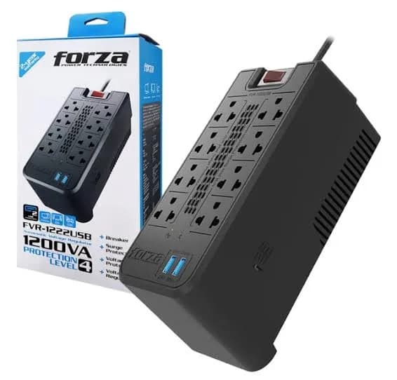 ESTABILIZADOR FORZA FVR-1222USB 1200VA/600W 8 TOMAS + 2 USB