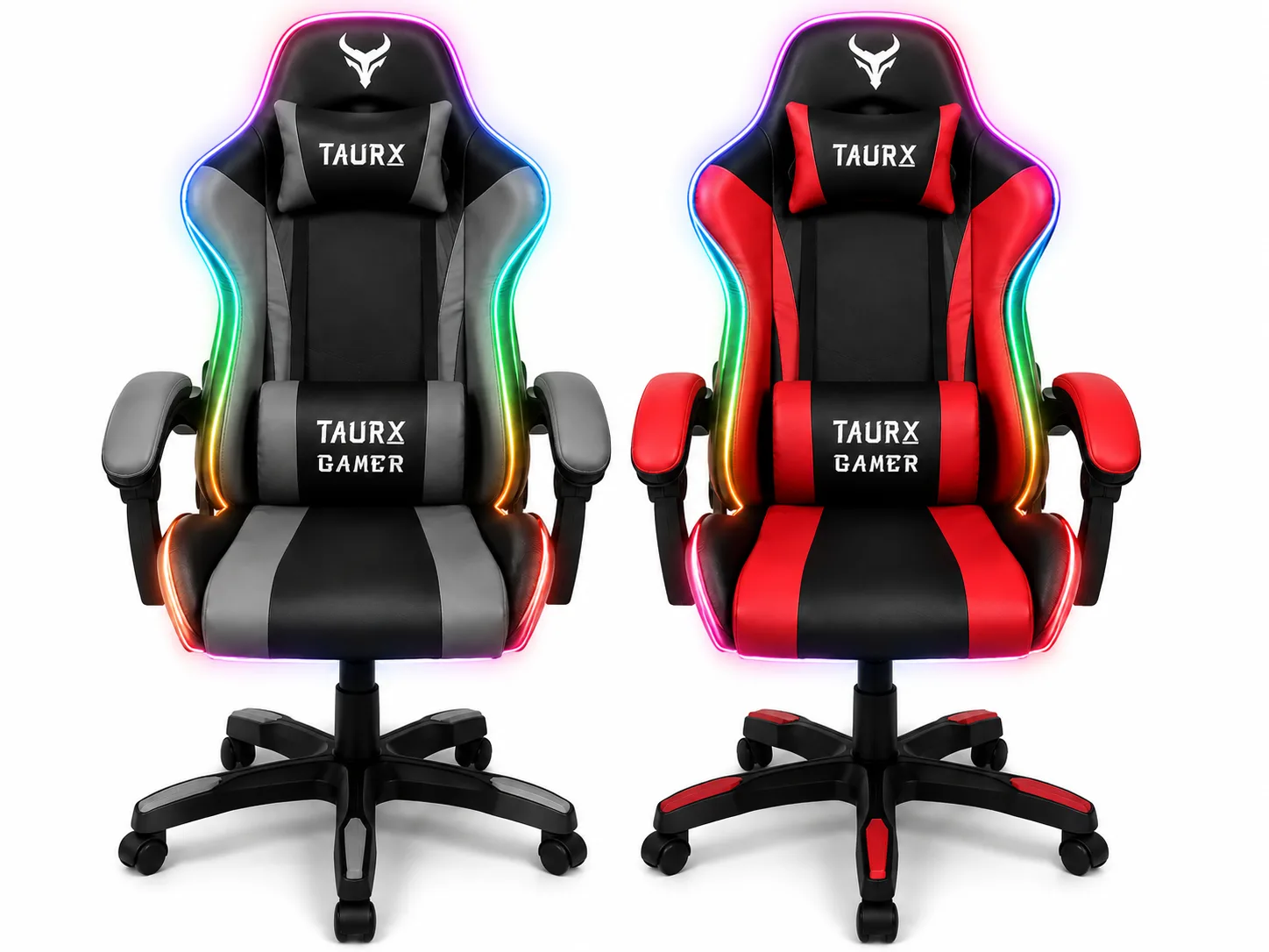 SILLA GAMER RGB TAURIX CON MASAJEADOR LUMBAR Y REPOSAPIES, RECLINABLE 150°